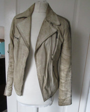 KENVELO echt leder Lederjacke biker jacke s 36-38 creme grün gewollt used look