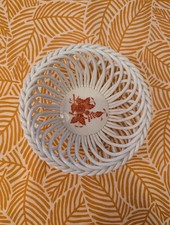 Herend Hungary Porzellan Schale Vintage, Flecht Korb, Handmalerei Apponyi Orange