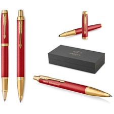 Parker IM PREMIUM Schreibset Tintenroller+Kugelschreiber Red G.C.  graviert