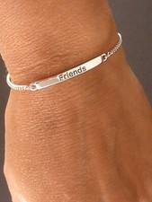 Armband 925 Sterling Silber Schriftzug Friends Freunde Flachpanzer Kette