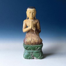 Burma Buddha Schüler Moggallana Mönch Skulptur Holz, Birma 90 cm groß Unikat