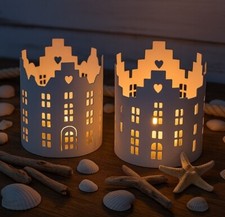 2er Set Windlichter HAUS weiß