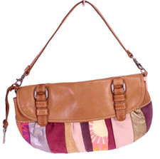 Fossil Tasche Leder braun bordeaux rosa Patchwork Schultertasche Clutch B305