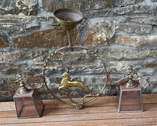 Antike figürliche Lampe für Jagdzimmer springender Hirsch Messing vergoldet