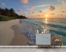 Fototapete Strand Sand Meer Wald Blau Natur VLIES TAPETE XXL + KLEISTER 591