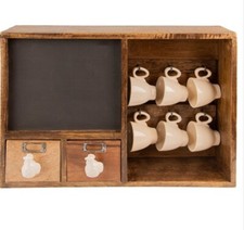 Clayre & Eef Tassenschrank Tafel Schrank Wandregal Braun Tassen Porzellanknöpfe