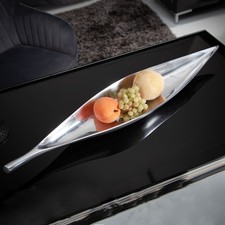 Handgearbeitete Deko Schale SILVER LEAF 60cm silber Aluminium Obstkorb