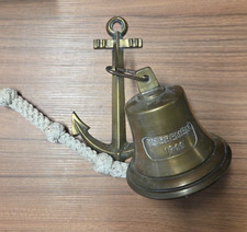 Antike Schiffsglocke MS Bremen 1911 Messing 14cm Anker Wandbefestigung 24cm #431