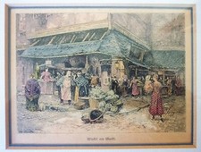Alt - FRANKFURT -  Verkaufsbude am Markt um 1900 - kolorierte Radierung