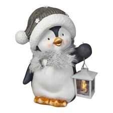 Winterfigur Pinguin mit Laterne, 36cm, aus Keramik Weihnachten Advent Figur LED