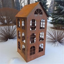 Edelrost Garten Laterne, Haus-Design, 50cm, Metall Kerzenhalter Außendekoration