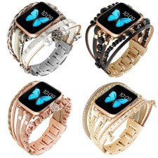 Damen Leder & Edelstahl Armband für Apple Watch 11 10 9 8 7 6 5 4 SE Ultra 3 2 1