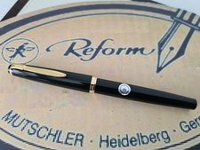 Reform Füller Kolbenfüller schwarz-gold Mutschler Heidelberg 70er Jahre Werbung
