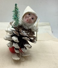 antikes Zapfen - Wichtel auf Ski Skier  Erzgebirge, Christbaumschmuck