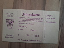 Jahreskarte Vorwärts Frankfurt/Oder 1985/86 DDR Fußball