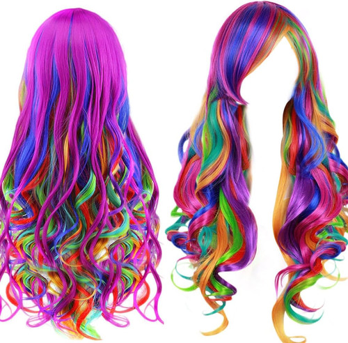 Regenbogen perücke damen lang - regenbogen,