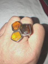  Designer Ring_925 Silber_drei teilgeschliffenen Bernstein-Steine_Gewicht 15 gr.