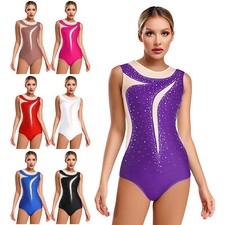 DE Damen Gymnastikanzug Ärmelloser Eiskunstlauf Anzug Ballet Tanz Bekleidung
