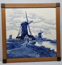 RAR museal Fliesenbild WÄCHTERSBACH ART DECO Delfts Windmühle Delfter Motiv