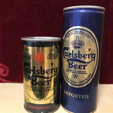 2 alte Bierdosen CARLSBERG Beer 0,33l + 0,5l Imported 70er 80er Jahre Stahlblech