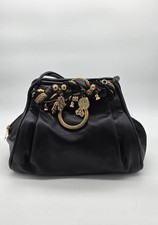 Braccialini Vintage Leder Handtasche Schultertasche Umhängetasche Schwarz Retro