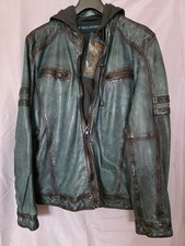 Neue Herren Lederjacke Nappaleder Grün mit Kapuze Neu nie getragen Gr. L