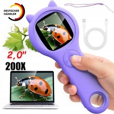 Handy-Mikroskop für Kinder, HD 2,0-Zoll 200X Tragbares USB Mikroskop 8 LEDs NEU~