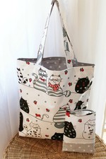 Einkaufstasche mit Hülle , Katzen ,Stofftasche,Beutel,Shopper,selbst genäht
