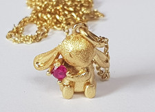 Dekorative süße Kette Hase versilbert und hartvergoldet mit Glasstein 50 cm