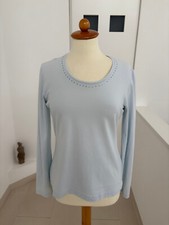 DINOMODA Langarm-Shirt Gr. 38 Hellblau Strass Steine Cotton-Mix