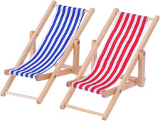 Miniatur Strand Stuhl, 2 Stück Hölzerner Mini Deko Liegestuhl | Puppenliegestuhl