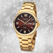 Armbanduhr Metall gold Herren Uhr Analog Regent Metallarmband URF1530