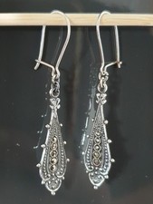 Alte ArtDeko Ohrringe mit Markasiten  * 925er Silber Ohrhänger Brisur  5 cm