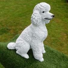 Gartenfigur Hund Pudel weiß