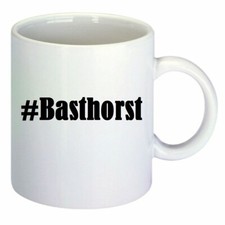 Kaffeetasse #Basthorst Hashtag Raute Keramik Höhe 9,5cm in Weiß
