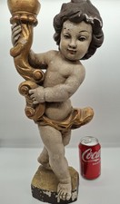 Large Vintage Hand Carved Wooden Angel Candle Holder Dekor Prince