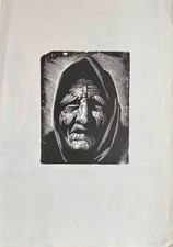Wojciech Jakubowski, Originalholzschnitt " Alte Frau ", Woensampresse