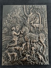 Wandrelief / Wandplatte Gusseisen Ofenplatte | Jagdmotiv Jäger | 30,5 x 23cm