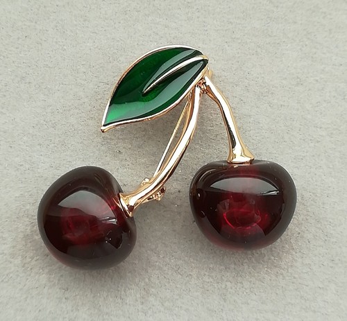 Rote kirschen brosche gold - rote,