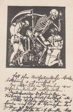 AK  Tod Wucherer Arme Holzschnitt Wiener Werkstätte gelaufen 1927 Künstlerkarte