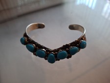 Armreif Navajo Indianer Sterling 925 7 x Türkis 26,8 Gramm