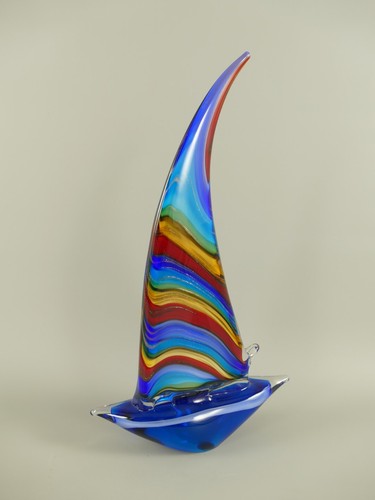 Glasfigur segelboot skulptur - glasfigur,