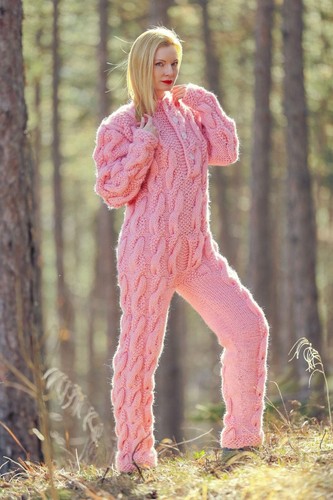 Pink cable knit catsuit mohair