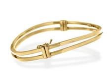 10K Gelbgold über Doppel Quadrat Rohr Welle Armreif Armband 60 mm für Damen