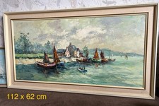 Ölgemälde Segelschiffe 112 X 62 cm Meer Handgemalt Unikat signiert Kunst Bild  