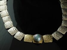 925 Sterlingsilber Collier mit grauer Mabe Perle in vergoldeter Fassung  45 cm