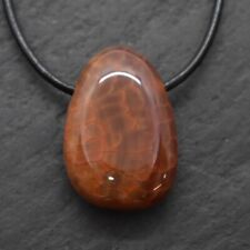 FEUERACHAT ROTER ACHAT EDELSTEIN-ANHÄNGER TROMMELSTEIN-gebohrt mit Lederband #R5