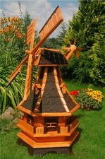 XXL Premium LED Solar Holz Windmühle 130cm kugelgelagert Garten Deko 1,3m WoW!
