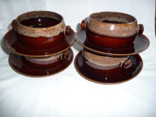 Vier braune Keramik-Suppentassen mit Unterteller - Vintage? - Sehr guter Zustand