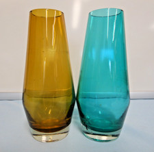 Vintage - 2 Stück schöne, kleine RIIHIMÄKI Blumenvasen Glasvasen - gelb + türkis